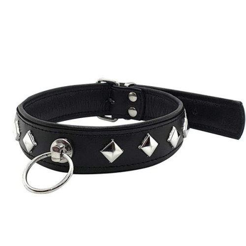 Black Label - Leather Studded O-Ring Collar Black  (Skórzana obroża z ćwiekami)